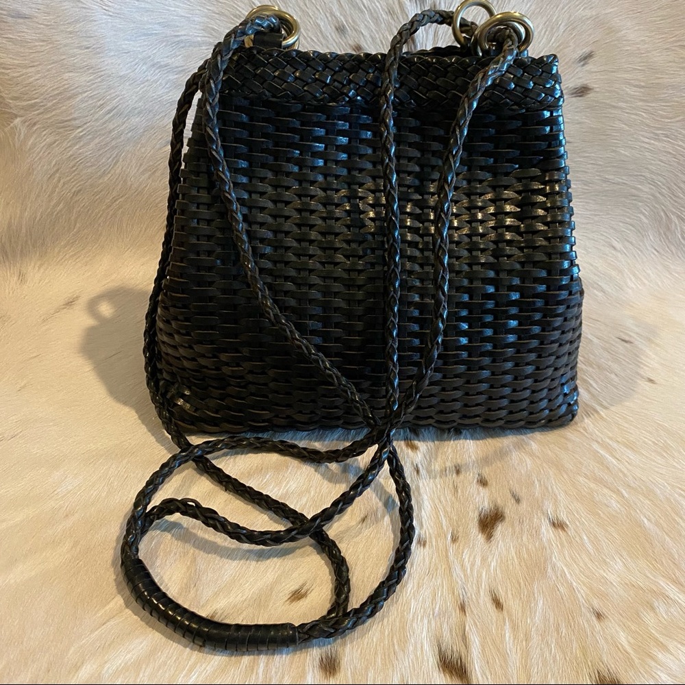 Vintage GEM Eberle Leather Woven Bucket Shoulder Bag